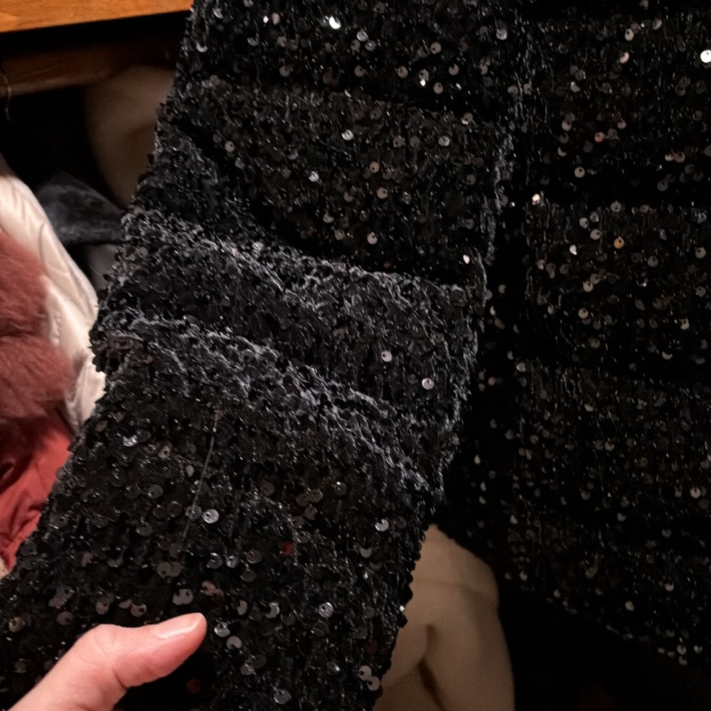 Black Sequin Puffer Jacket - Picture 4 of 4